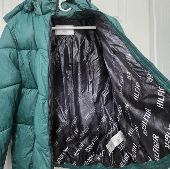 Tommy Hilfiger Green Hooded Puffer Jacket Sz Large - Picture 11 of 16